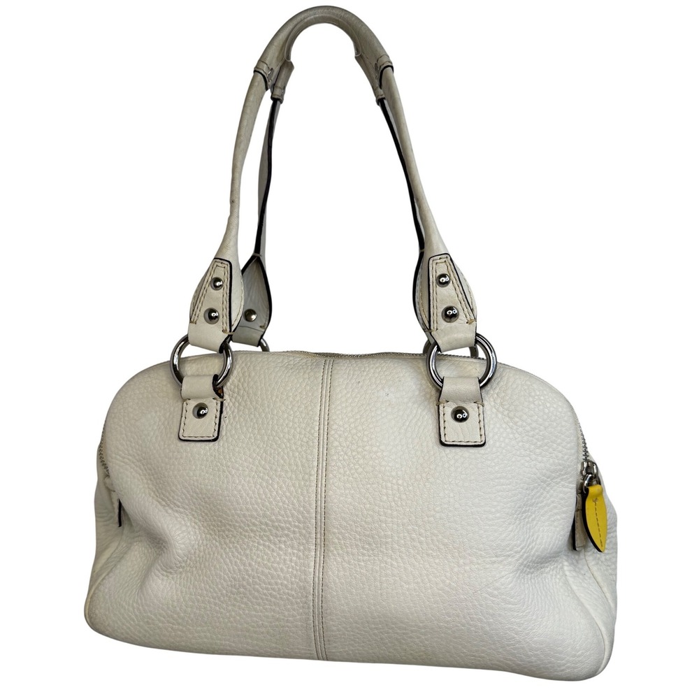 Coach Leather Satchel Handbag Cream Pebble Grain Silver Hardware Top Zip Vintage - Picture 2 of 16